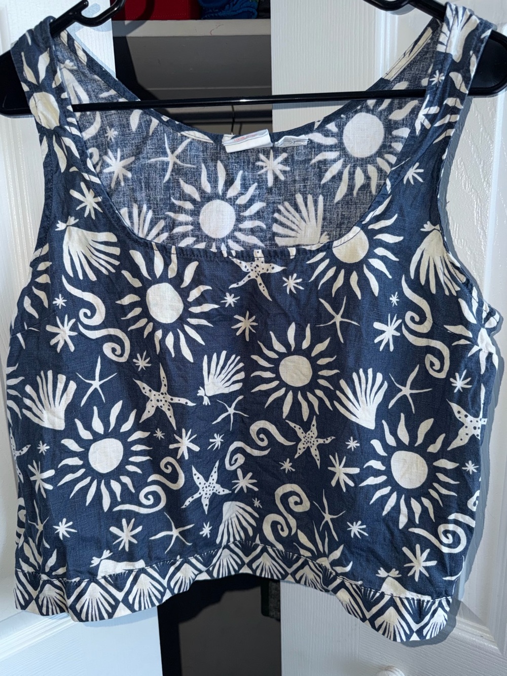 C&C California 100% Linen Navy Tank with White Sun & Seashell Print